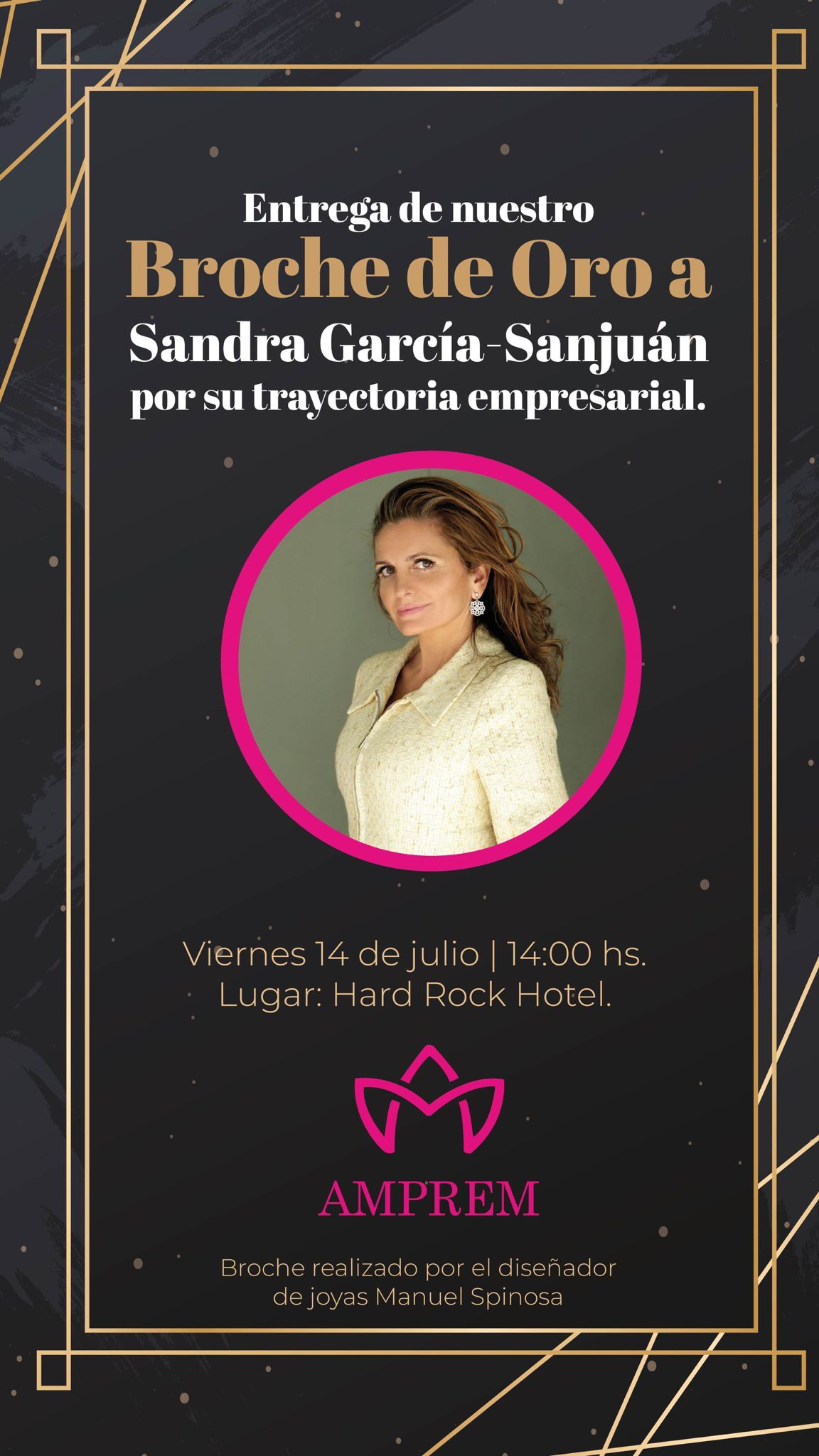 El Ayuntamiento respalda la gala anual de AMPREM, que otorgará el 14 de julio el premio Broche de Oro a la fundadora de Starlite, Sandra García-Sanjuán